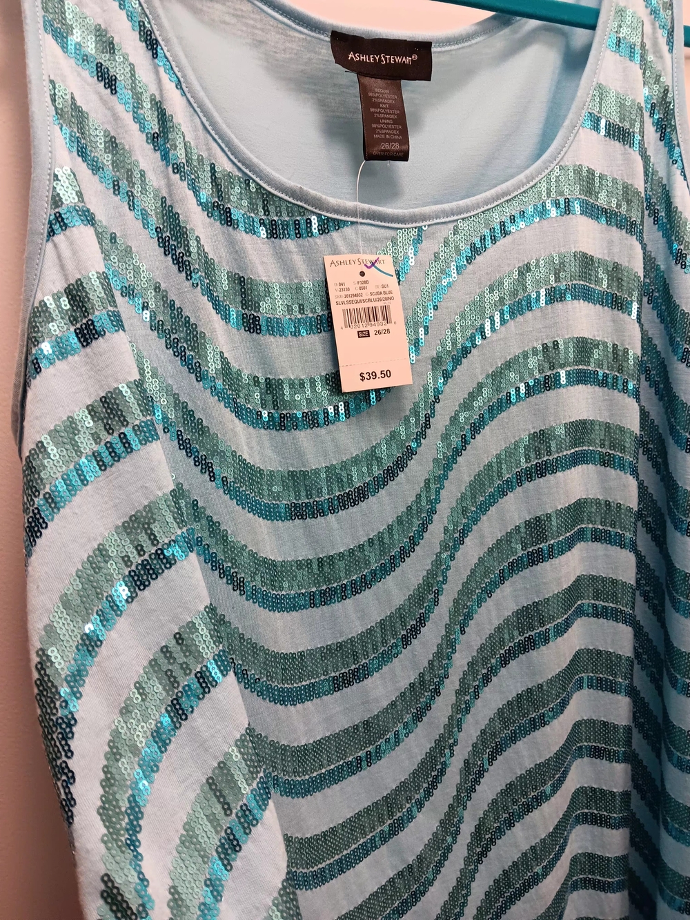 Ashley Stewart Light Blue Sequin Tank Top